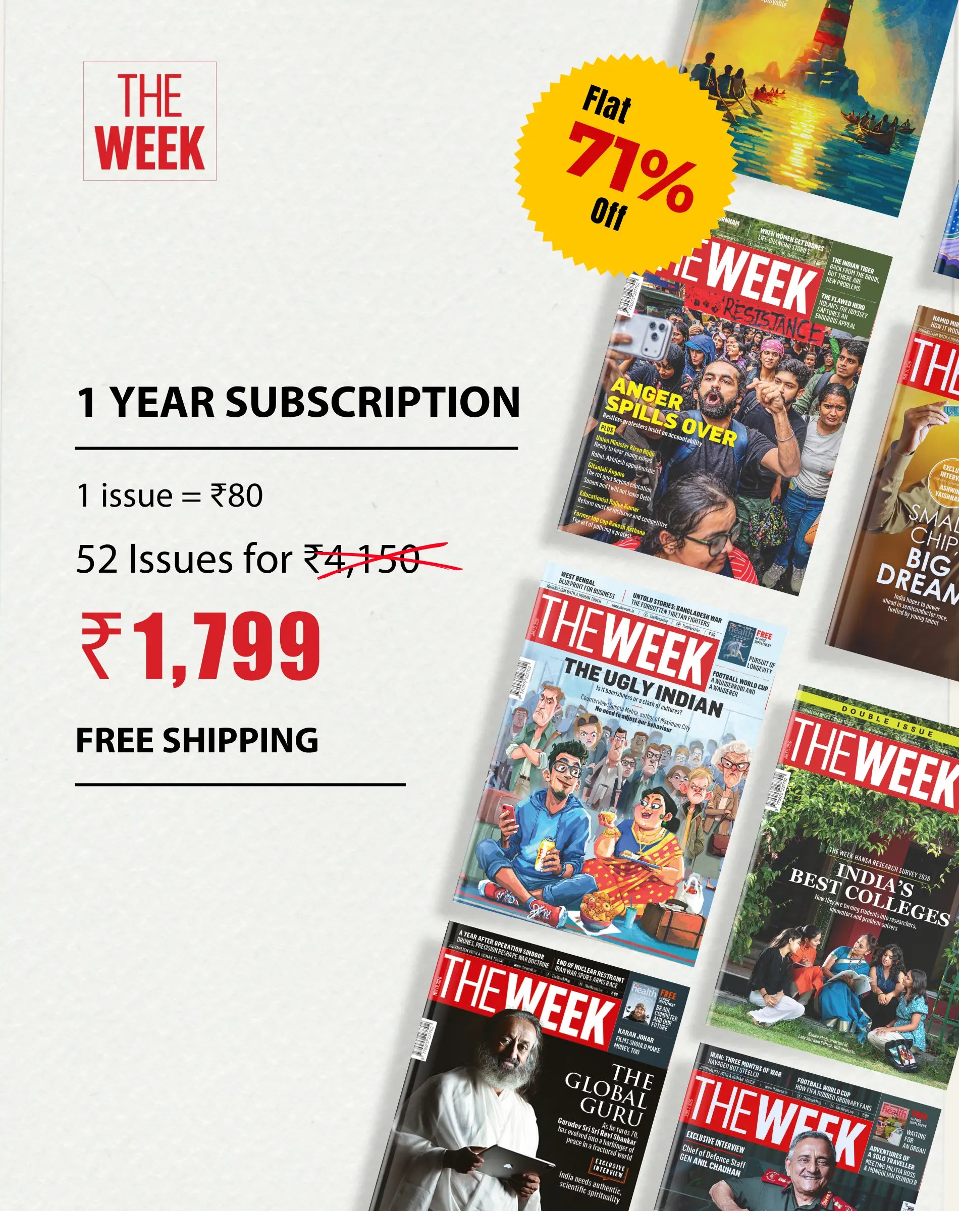 The Week Magazine Subscription – 1 Year (52 Issues, English) with Free Sling Bag