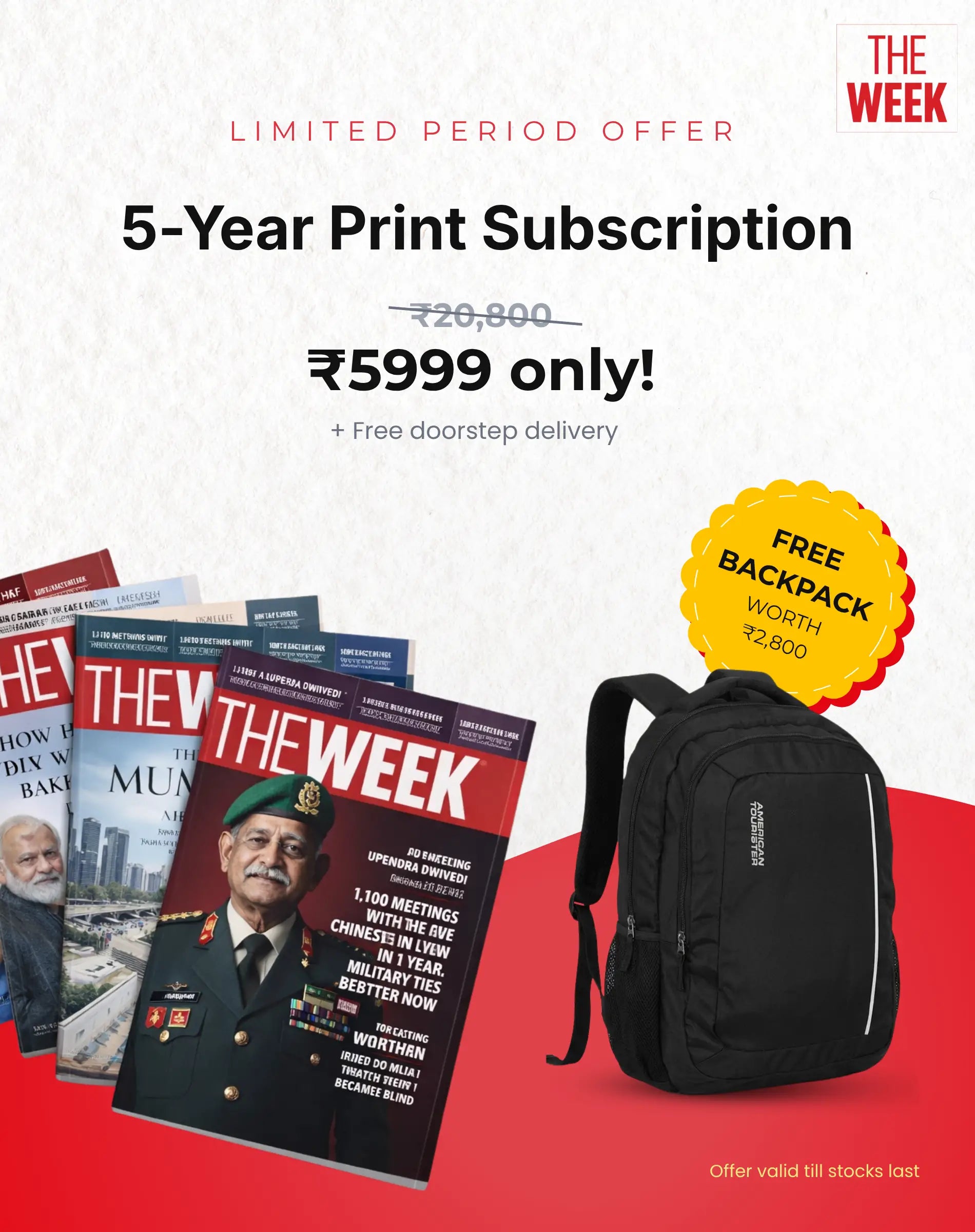 The Week 5-Year Subscription (260 Issues) with Free American Tourister Backpack