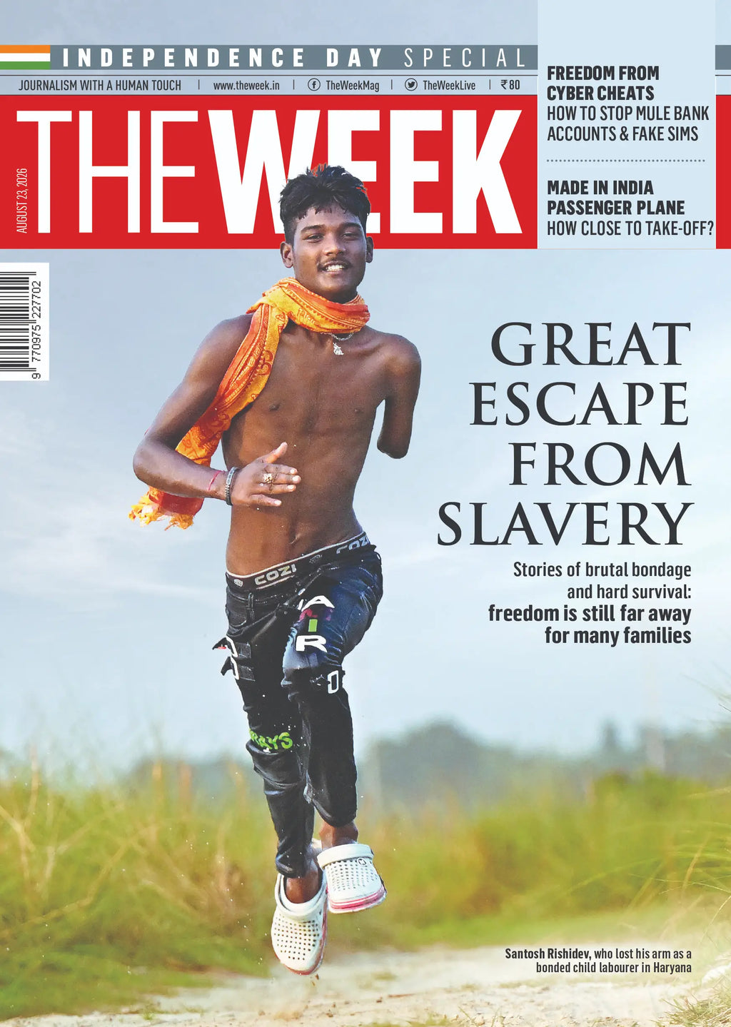 THE WEEK Magazine August 23, 2026 cover featuring Great Escape from Slavery and stories on cyber fraud and India's passenger plane project.
