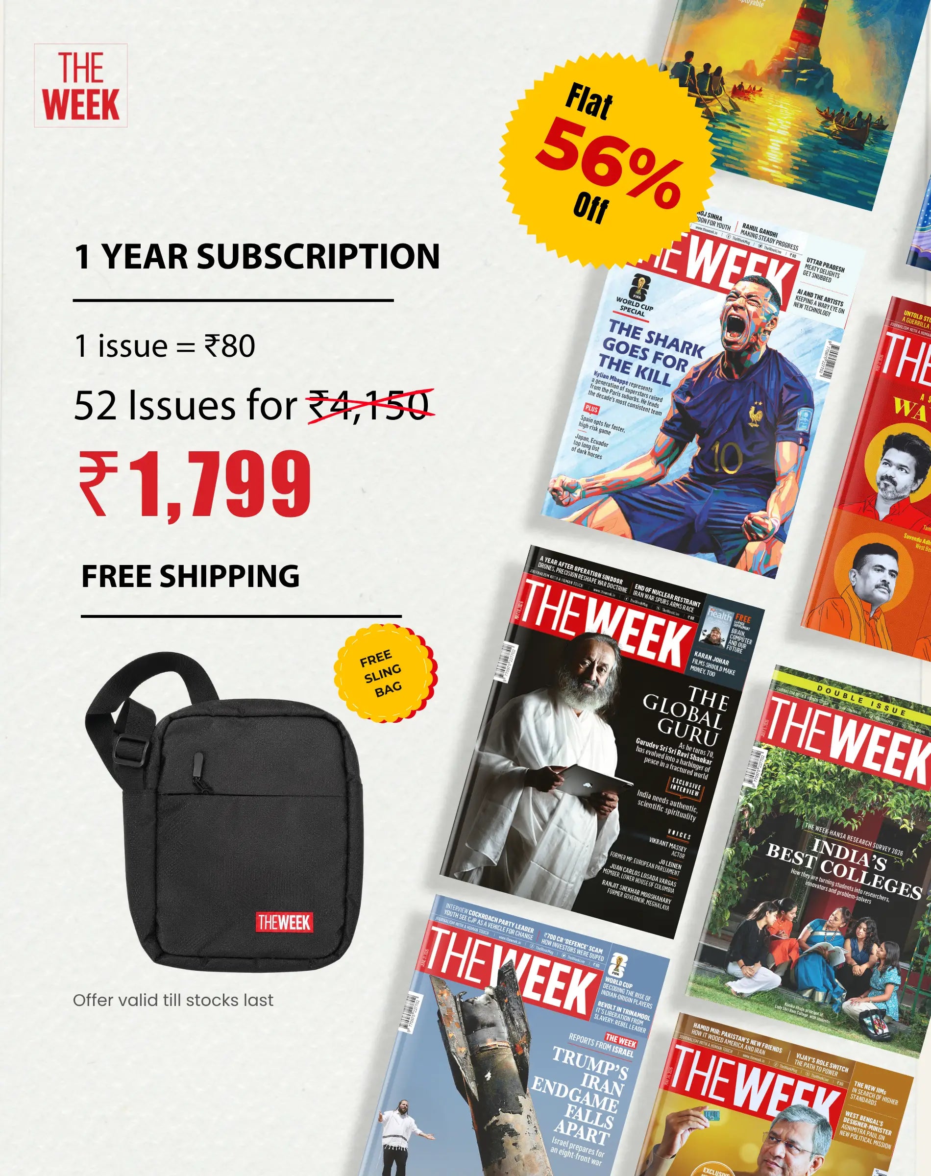 The Week Magazine Subscription – 1 Year (52 Issues, English) with Free Sling Bag