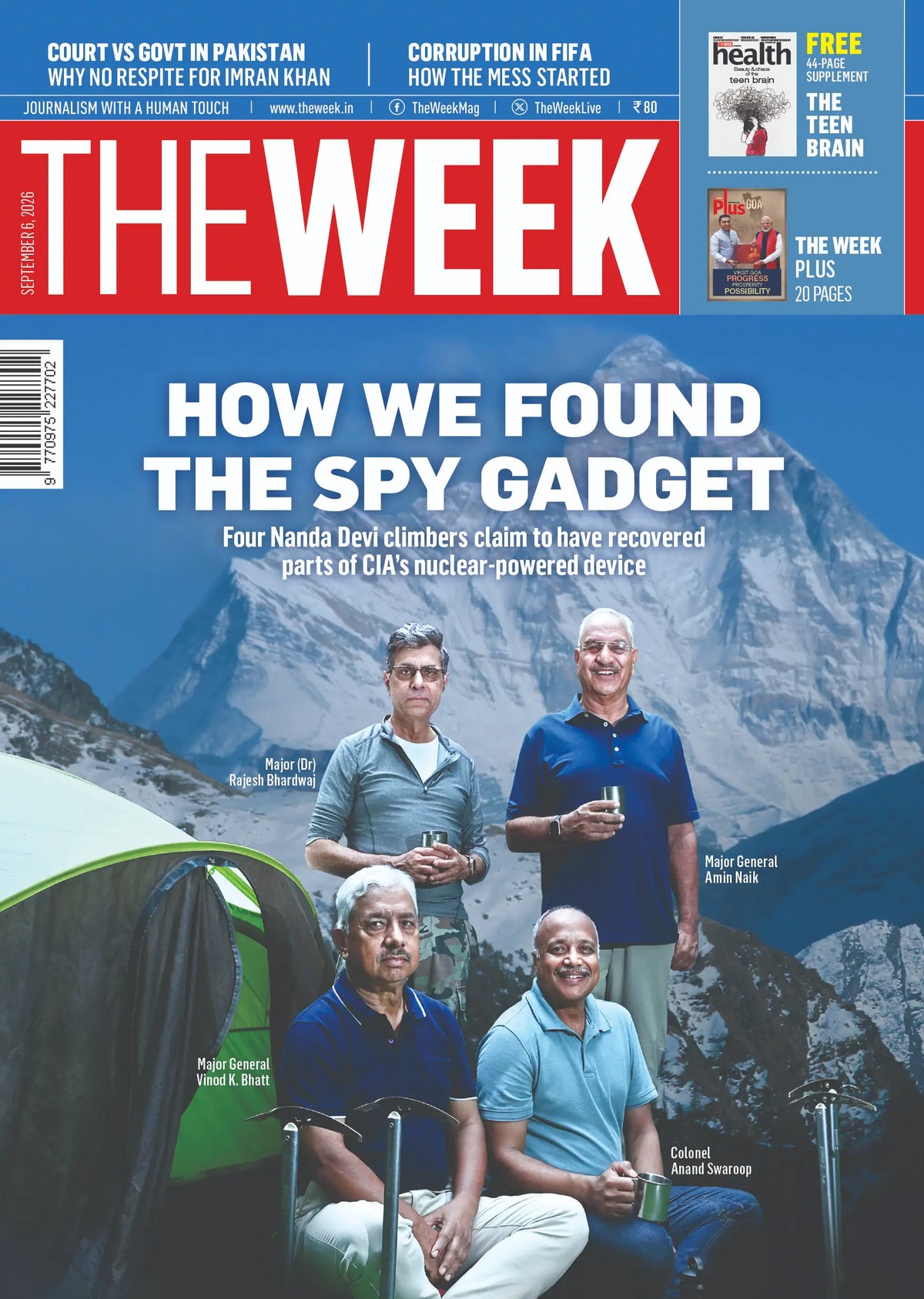 THE WEEK Magazine September 6, 2026 cover featuring the Nanda Devi CIA spy gadget recovery story and ISRO Mars and Venus missions