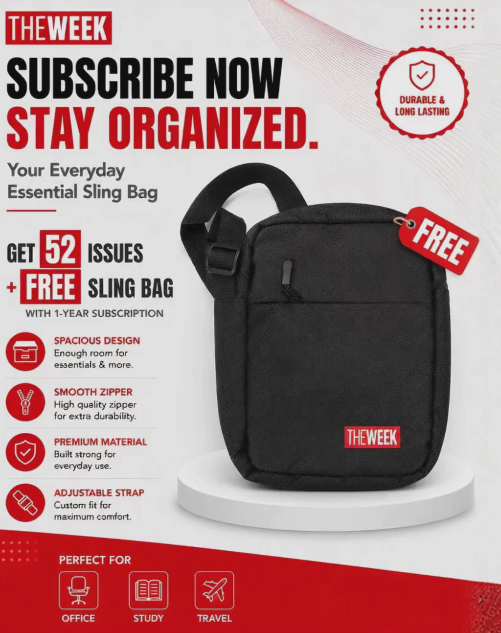 The Week Magazine Subscription – 1 Year (52 Issues, English) with Free Sling Bag