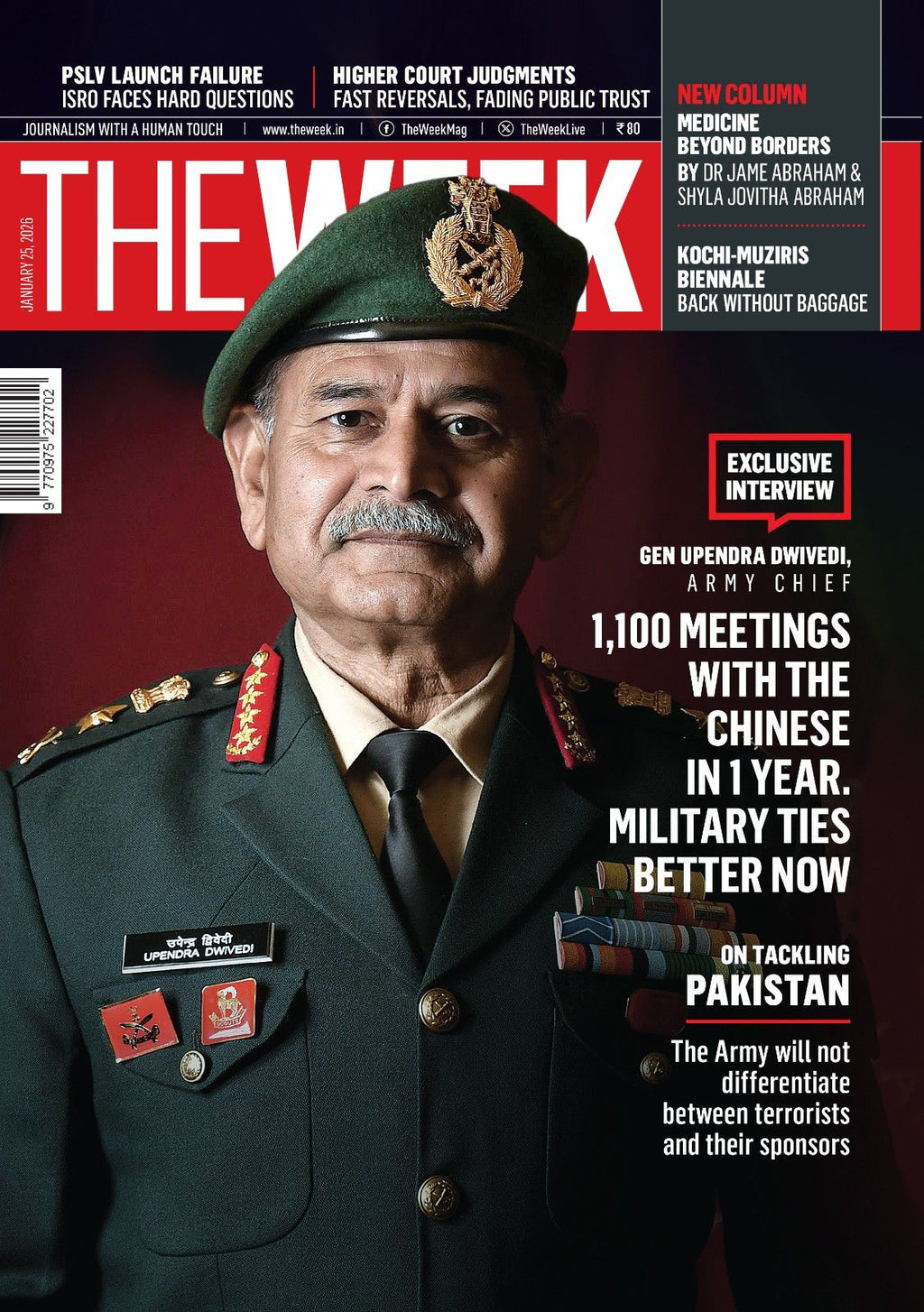 The Week Magazine January 25 2026 cover featuring Army Chief Gen Upendra Dwivedi on India China military ties and national security