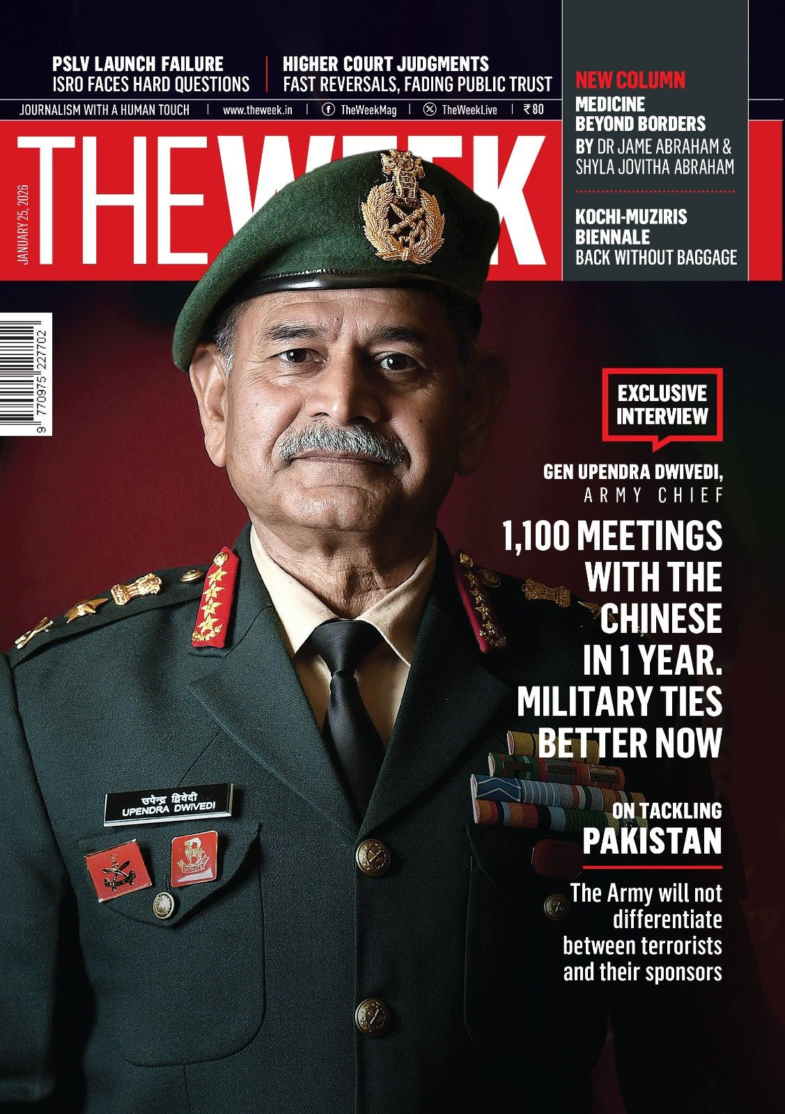 The Week Magazine January 25 2026 cover featuring Army Chief Gen Upendra Dwivedi on India China military ties and national security