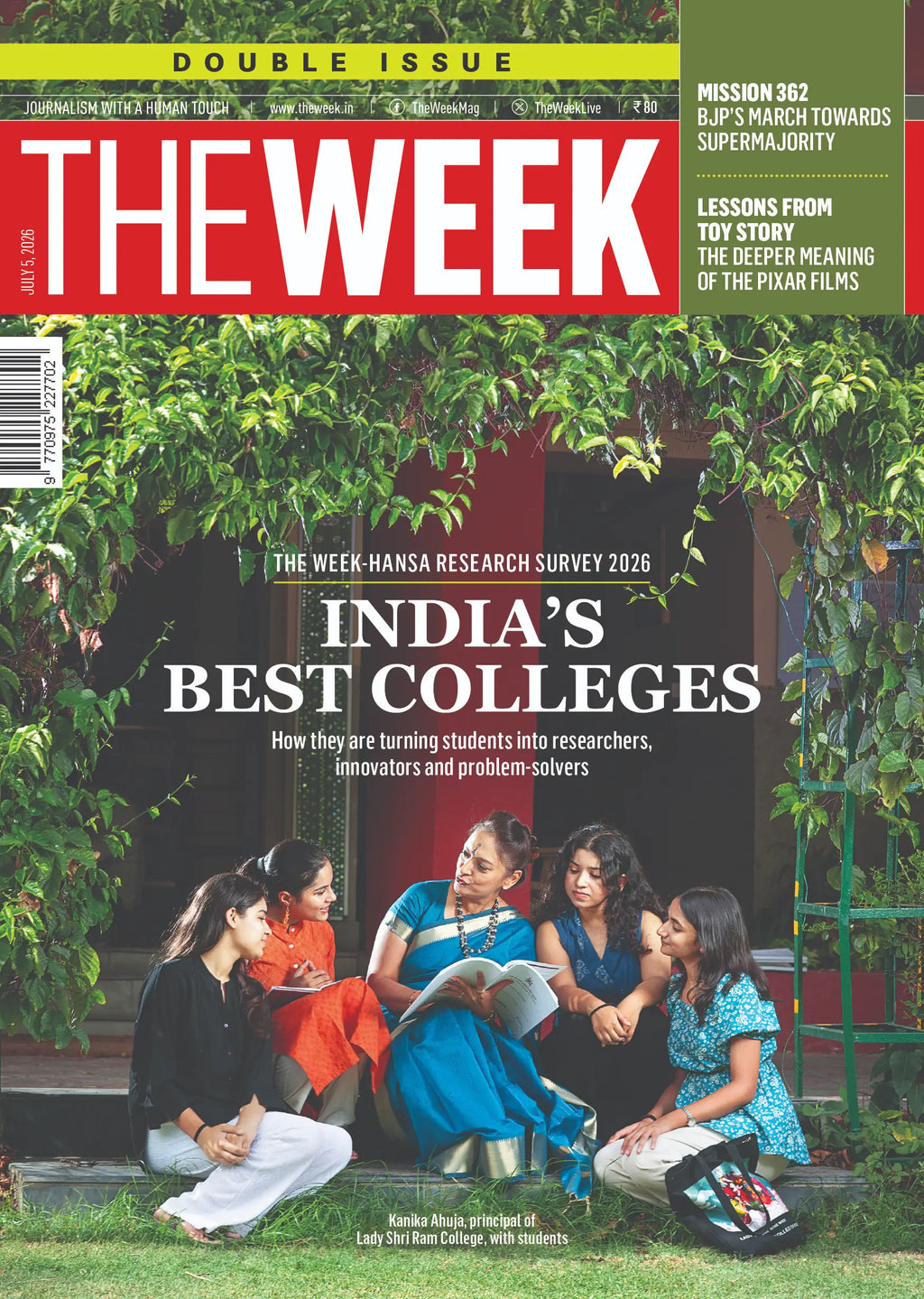 THE WEEK Magazine July 5, 2026 Double Issue cover featuring India's Best Colleges in THE WEEK–HANSA Research Survey 2026.