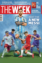 The Week Magazine cover for November 1, 2026, featuring an illustration of Lionel Messi and ten rising teenage football superstars in the hunt for a new Messi.